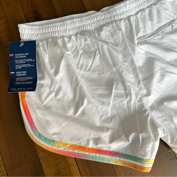 CHAMPION Varsity Shorts White Rainbow Stripe Moisture Wick Odor Control NEW sz M - Picture 6 of 12